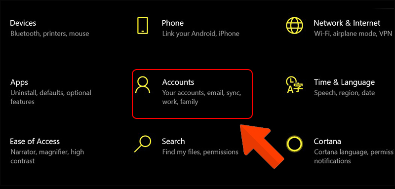 Chọn Accounts.